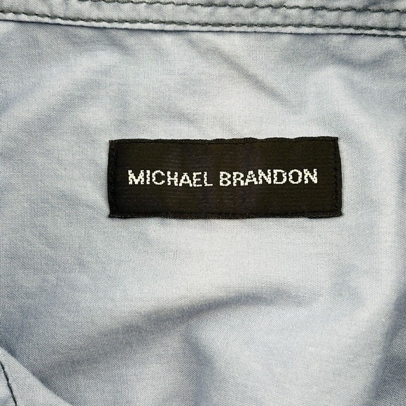 Mens XL Michael Brandon Light Blue Button Shirt Roll Tab Long Sleeves Casual - Picture 4 of 7